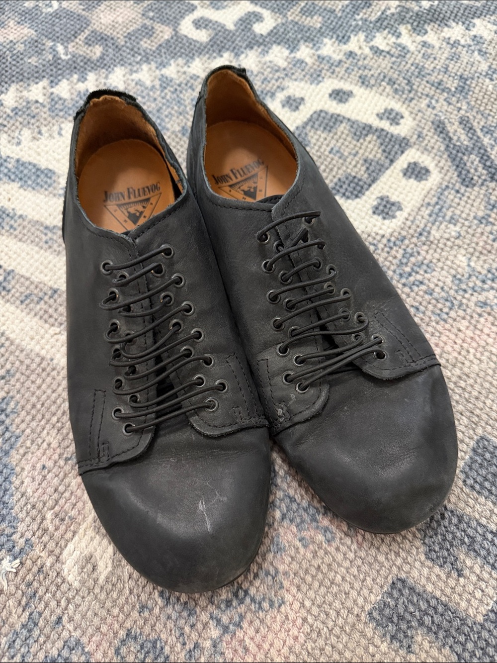 John Fluevog Black Leather Lace-Up Oxfords